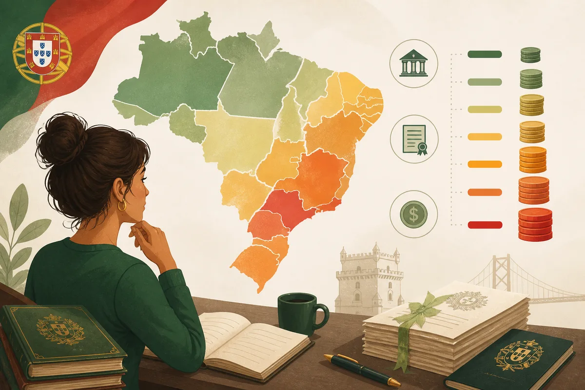 Quanto custa cada certidão para a cidadania portuguesa em cada estado do Brasil (tabela 2026)